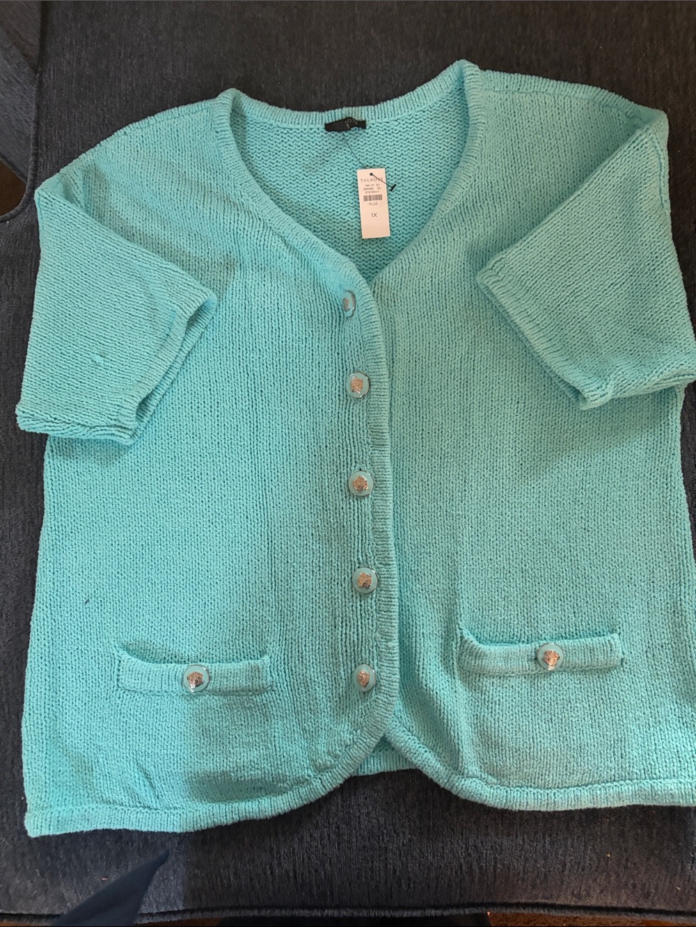 Talbots Teal Short-Sleeve Button Cardigan